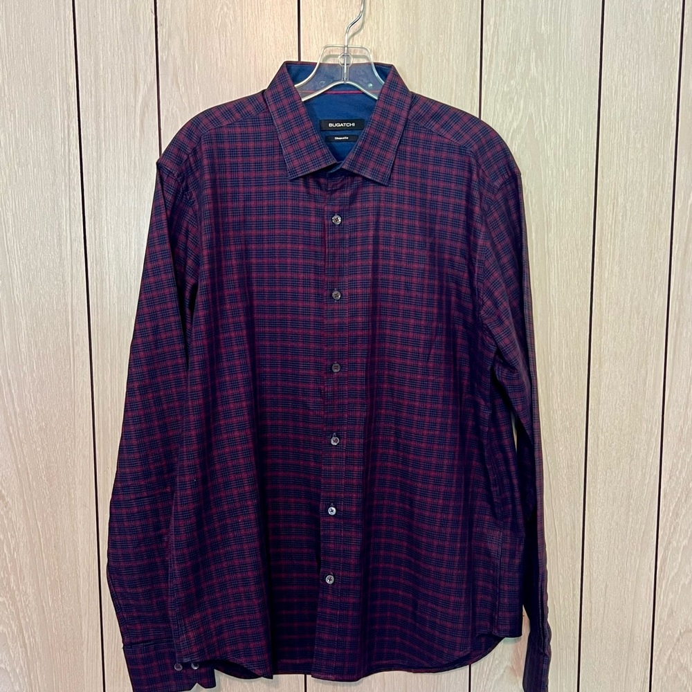 Bugatchi Men's Burgundy Checkered Shirt